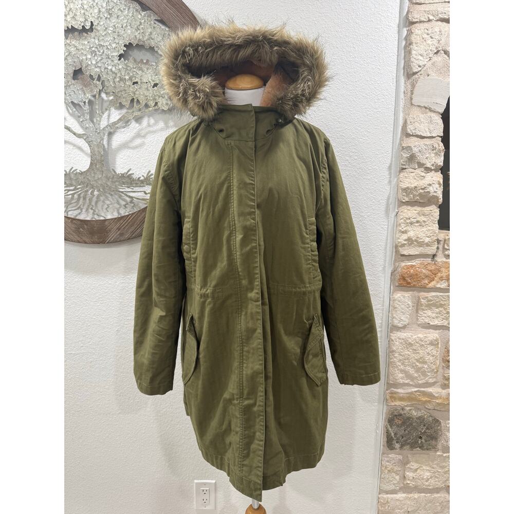 Madewell Bedford Convertible Faux Fur Lined Jacket Parka Anorak Hood Green XL - Picture 3 of 11
